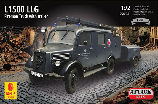 Attack Kits 72993 1:72 M.B. L1500S LLG WWII German Fire Truck with trailer. Profi Line, incl. 3D printed parts (wheels & details)