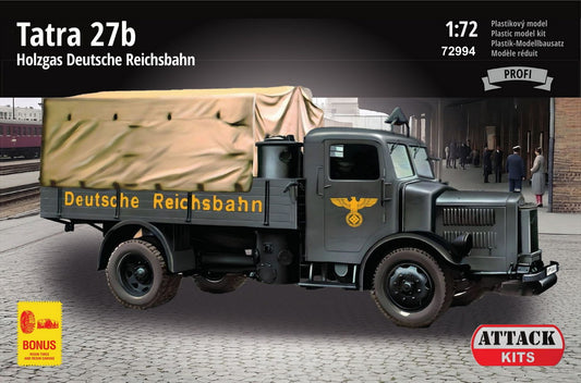 Attack Kits 72994 1:72 Tatra T27b Holzgas Deutsche Reichsbahn. includes cast details (wood gas gear), 3D printed parts (canvas, fire wood box)