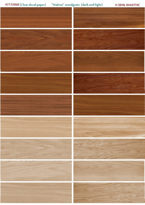 Aviattic ATT32060 1:32 'Walnut' woodgrain (dark and light) (printed on clear decal paper)