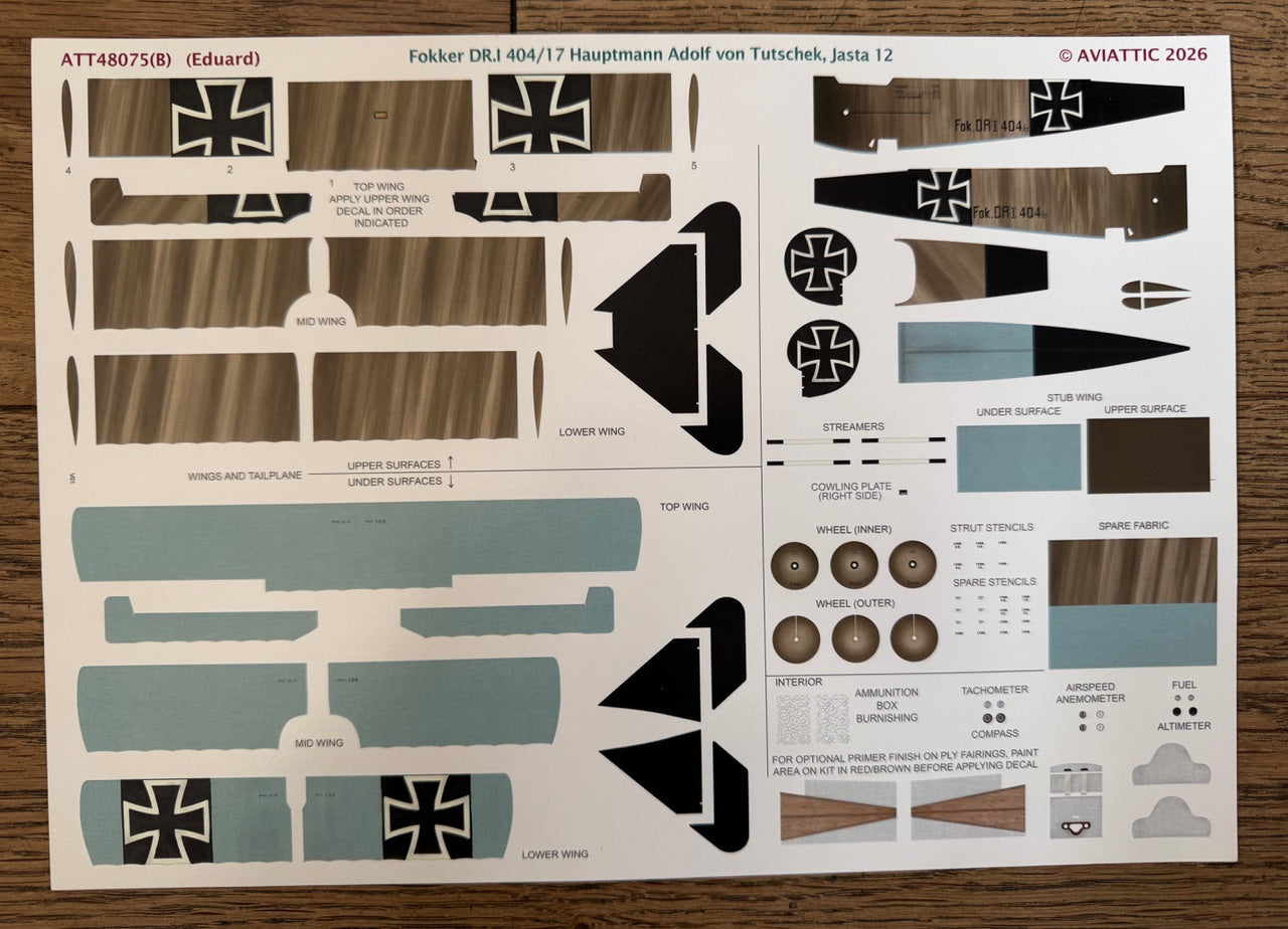 Aviattic ATT48075B 1:48 Fokker DR.I 404/17 Haupt. Adolf Ritter von Tutschek, Jasta 12