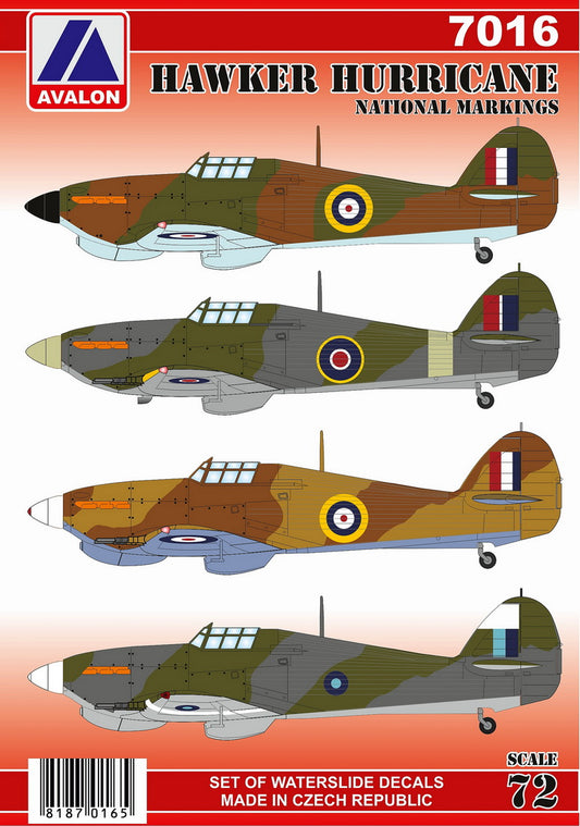 Avalon 7016 1:72 Hawker Hurricane National Insignia Roundel Markings