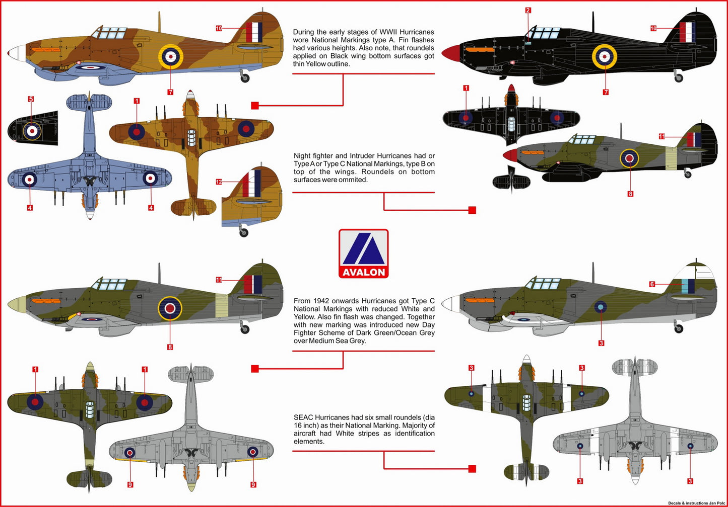 Avalon 7016 1:72 Hawker Hurricane National Insignia Roundel Markings