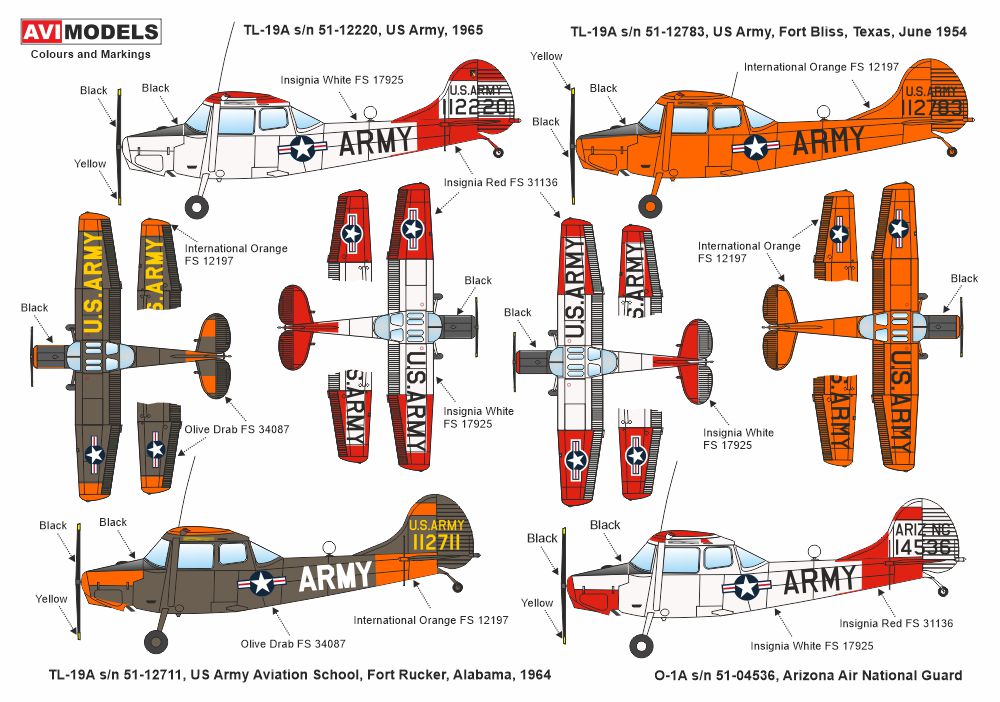 AVI Models AVI72018 1:72 Cessna O-1A/TL-19A Bird Dog 'US Army Instrument Trainers'