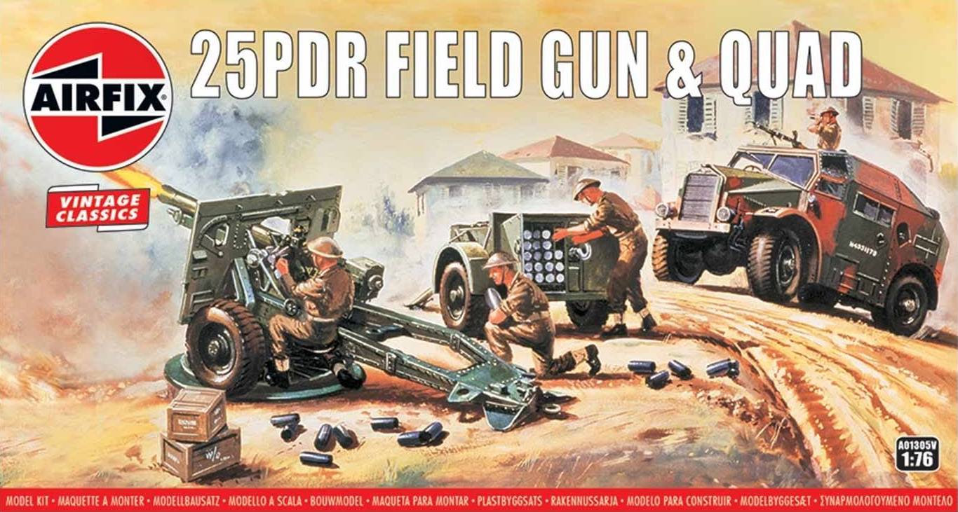 Airfix A01305V 1:76 25pdr Field Gun and Quad Tractor Vintage Classic Series