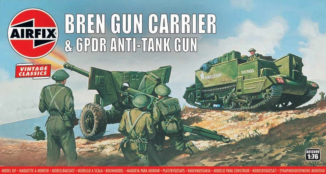 Airfix A01309V 1:76 Bren Gun Carrier and 6 pdr Anti-Tank Gun Vintage Classic Series