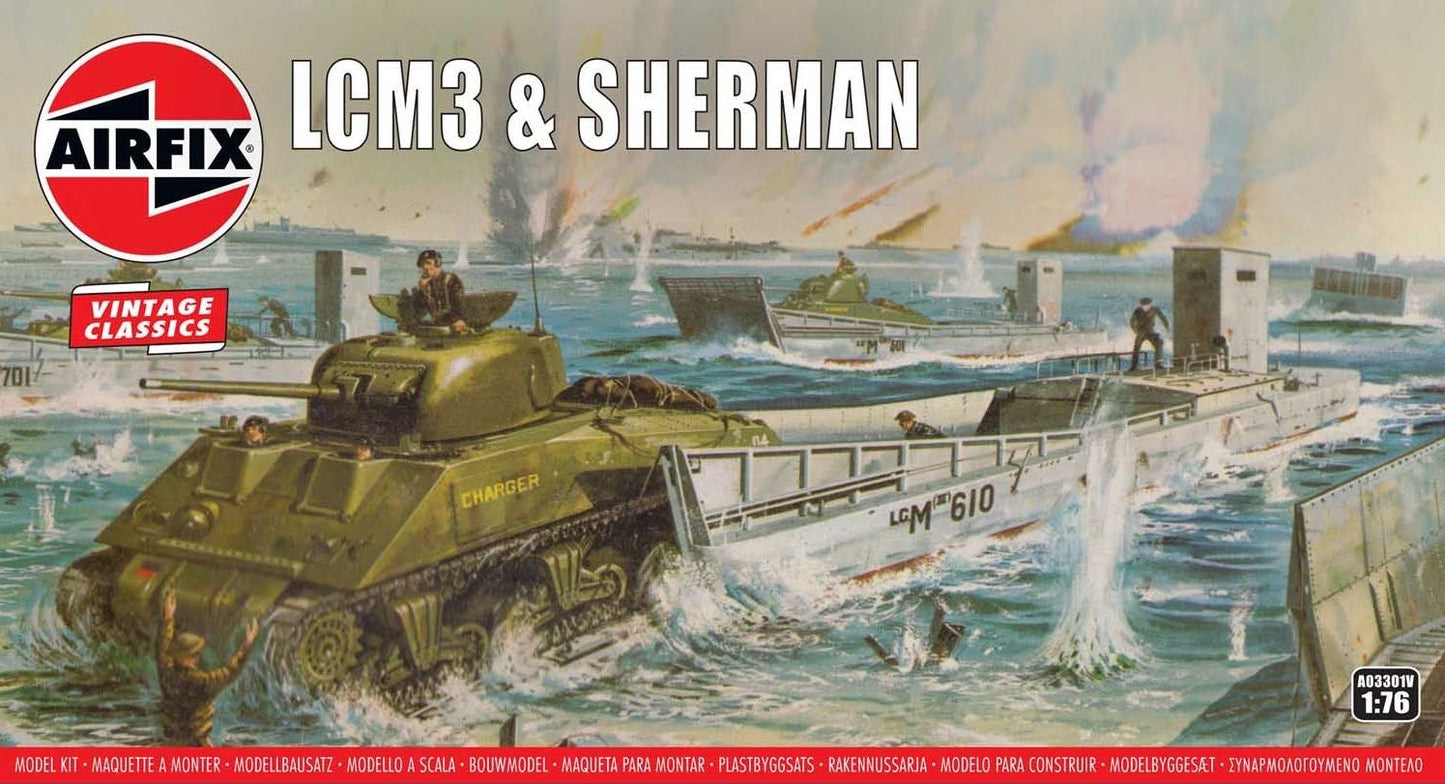 Airfix A03301V 1:76 LCM-3 Landing Craft & Sherman M4A2 'Vintage Classics series'.