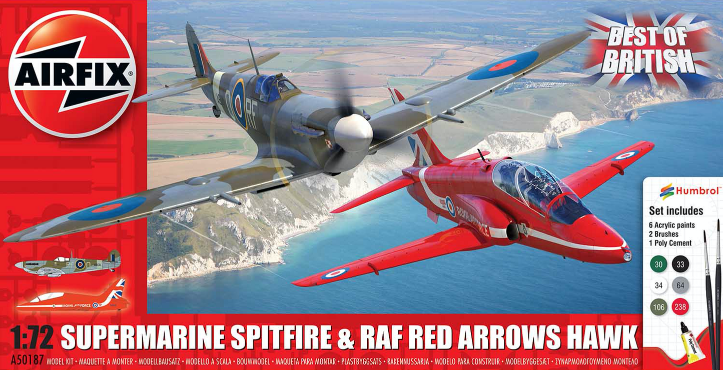 Airfix A50187 1:72 Supermarine Spitfire and RAF Red Arrows Hawk Gift Set