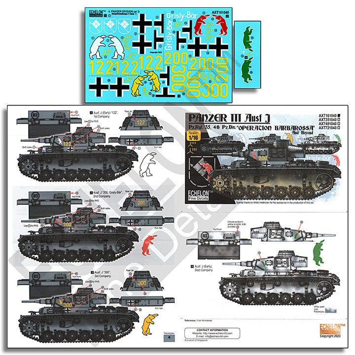 Echelon FD AXT161040 1:16 4. Pz.Div. Pz.Kpfw.III Ausf.E, Ausf.F, Ausf.G & Ausf.J
