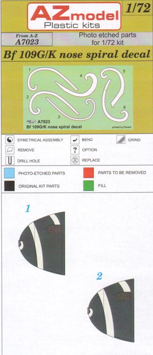 AZ Model A7023 1:72 Messerschmitt Bf-109G nose spiral decal x 6