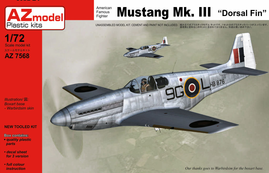 AZ Model AZ7568 1:72 North-American Mustang Mk.III 'with Dorsal Fin'