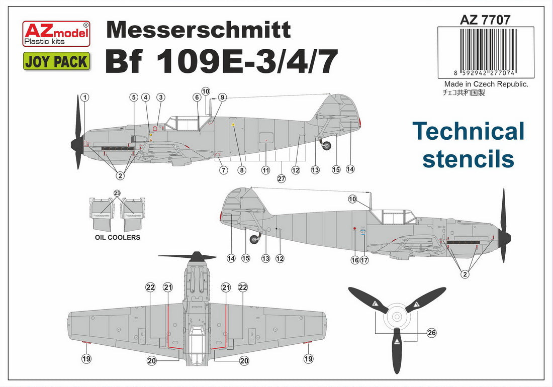 AZ Model AZ 7707 1:72 Messerschmitt Bf-109E-1 /4/7 (sprues only), 3 sets (incl. stencils decals)