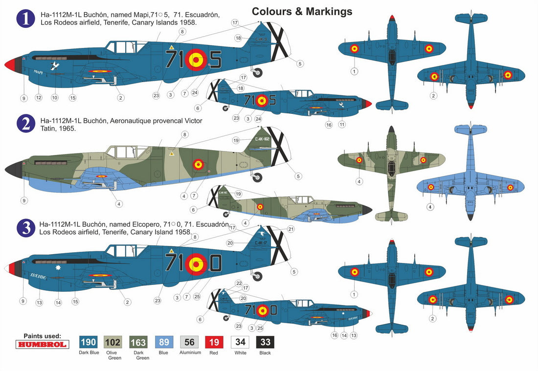 AZ Model AZP7212 1:72 Hispano HA-1112M-1L Buchón 'In camouflage' includes canopy frame paint mask