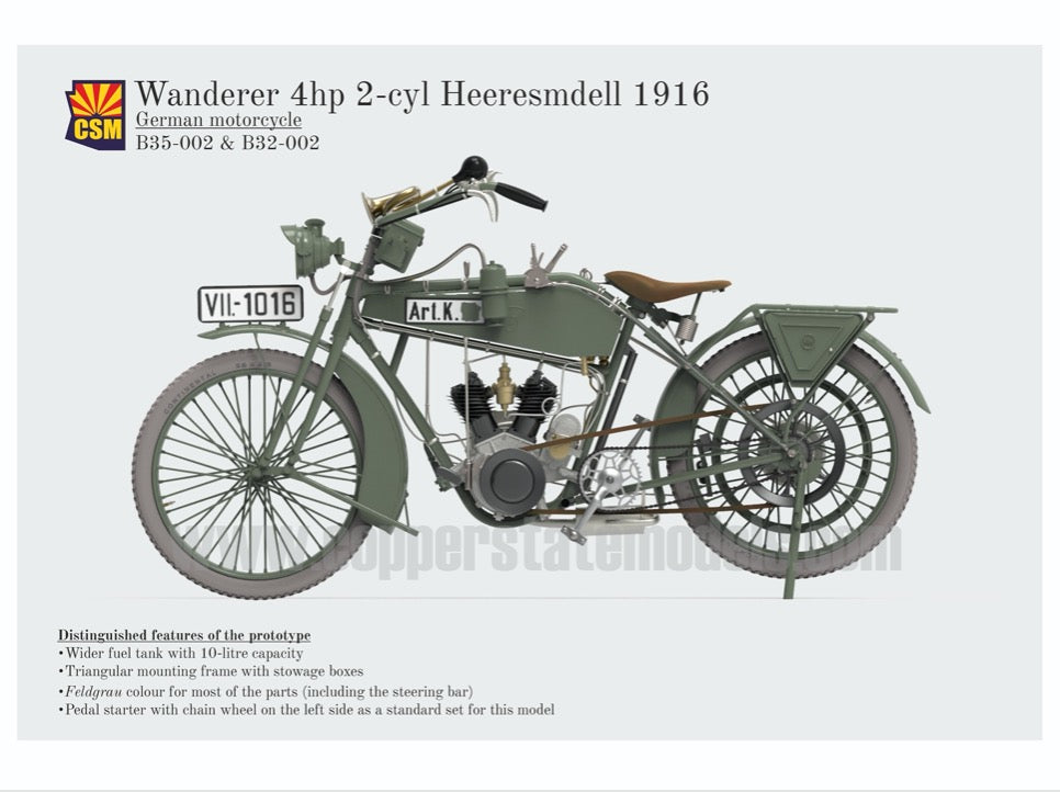 Copper State Models B35-002 1:35 Wanderer 4PS 1916 Heeresmdell Motorcycle (3D-Printed)