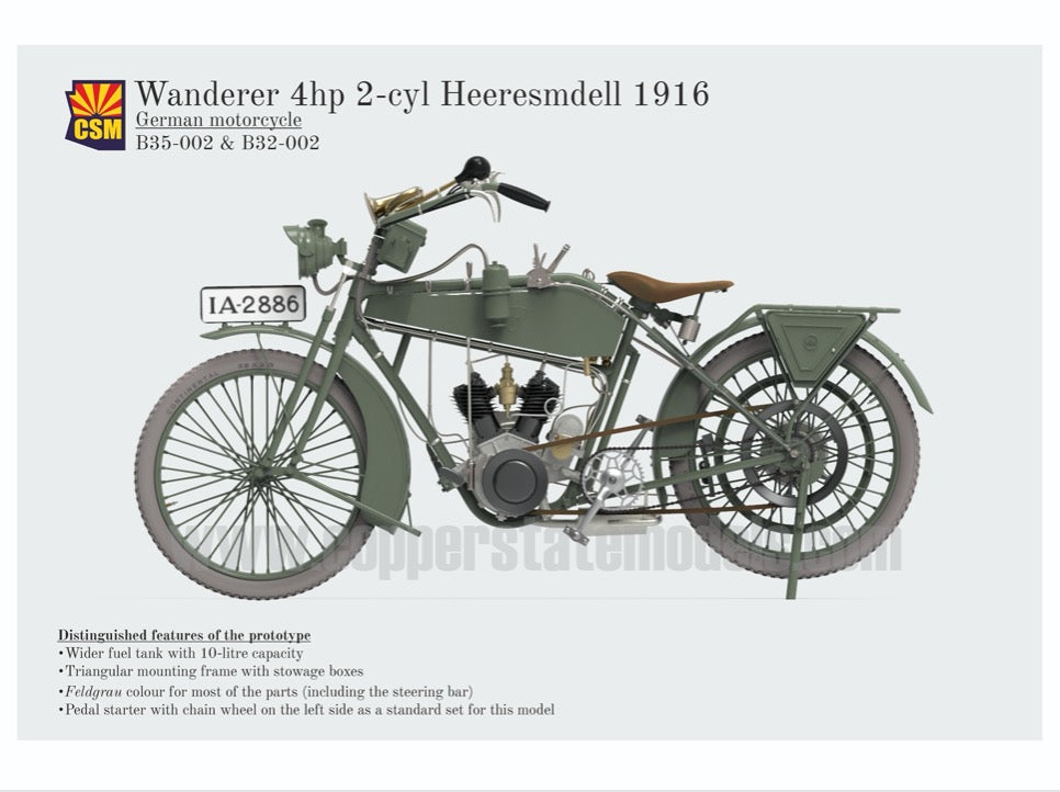 Copper State Models B35-002 1:35 Wanderer 4PS 1916 Heeresmdell Motorcycle (3D-Printed)