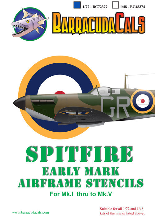 Barracuda Studios BC72377 1:72 Supermarine Spitfire Early Mark Airframe Stencils