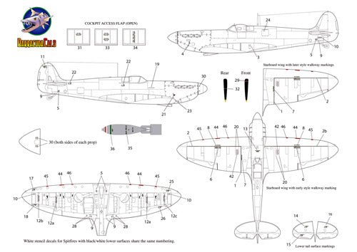 Barracuda Studios BC72377 1:72 Supermarine Spitfire Early Mark Airframe Stencils