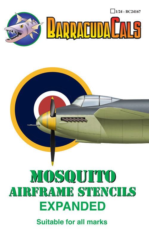 Barracuda Studios BC24167 1:24 Mosquito Airframe Stencils - Expanded