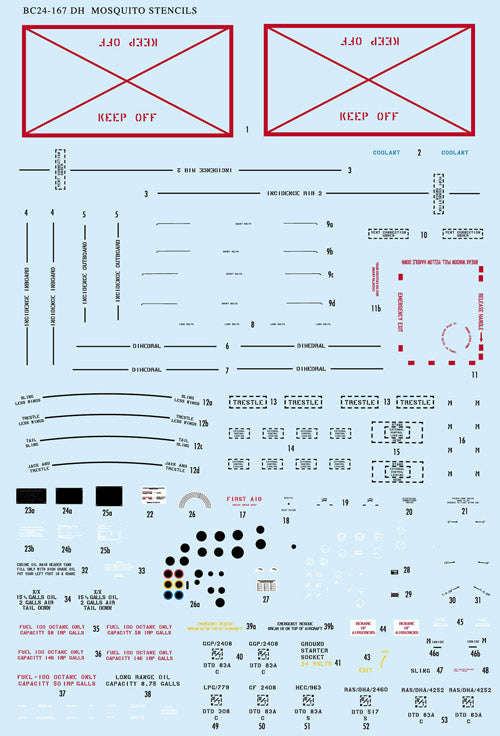 Barracuda Studios BC24167 1:24 Mosquito Airframe Stencils - Expanded