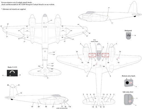 Barracuda Studios BC32268 1:32 Mosquito External Stencils