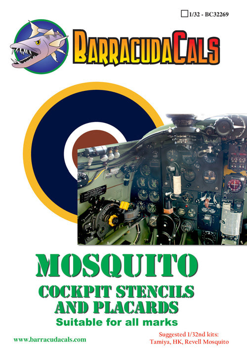 Barracuda Studios BC32269 1:32 Mosquito Cockpit Stencils & Placards