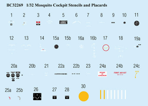 Barracuda Studios BC32269 1:32 Mosquito Cockpit Stencils & Placards