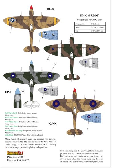 Barracuda Studios BC48008 1:48 Spitfire Mk.VIII Part 1 Decals