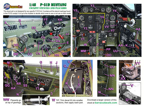 Barracuda Studios BC48361 1:48 P-51D Mustang Cockpit Stencils and Placards