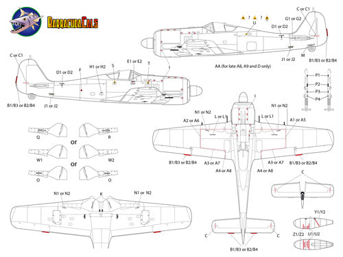 Barracuda Studios BC48373 1:48 Fw-190A/F/D Airframe Stencils