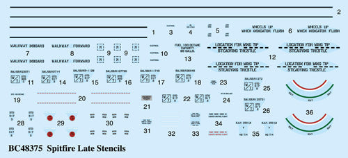 Barracuda Studios BC48375 1:48 Supermarine Spitfire Later Marks Airframe Stencils