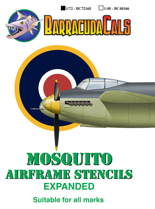 Barracuda Studios BC72165 1:72 Mosquito Airframe Stencils - Expanded