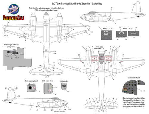 Barracuda Studios BC72165 1:72 Mosquito Airframe Stencils - Expanded
