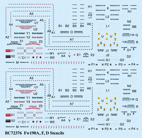 Barracuda Studios BC72376 1:72 Focke-Wulf Fw-190A/F/D Airframe Stencils