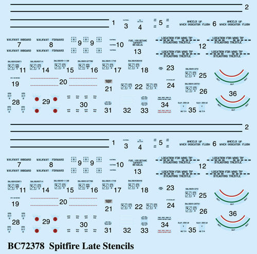 Barracuda Studios BC72378 1:72 Supermarine Spitfire Later Marks Airframe Stencils