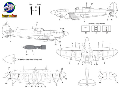 Barracuda Studios BC72378 1:72 Supermarine Spitfire Later Marks Airframe Stencils
