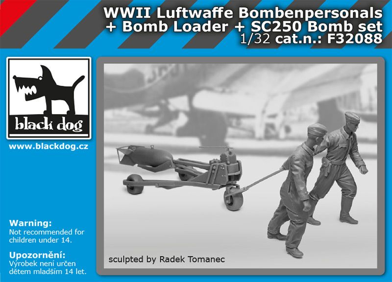 Blackdog F32088 1:32 WWII Luftwaffe personnel +bomb loader + SC250 bomb