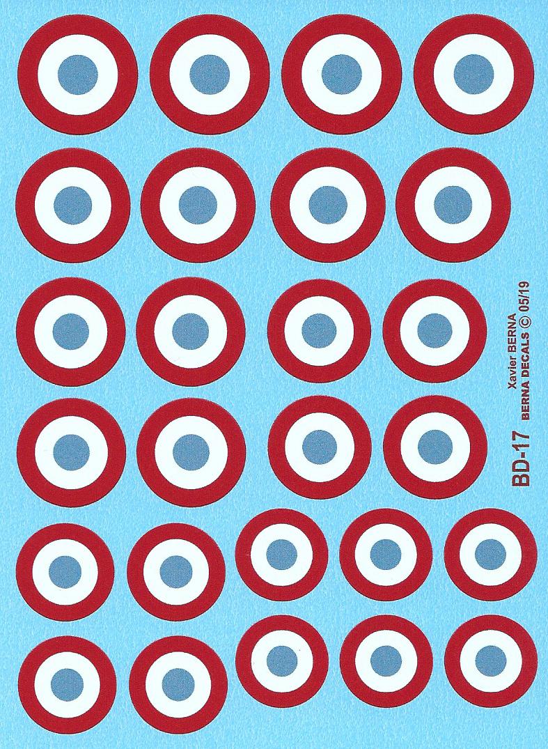 Berna Decals BD-17 1:72 French roundels Armee de l'air 1935-40 diameter from 17 to 22 mm