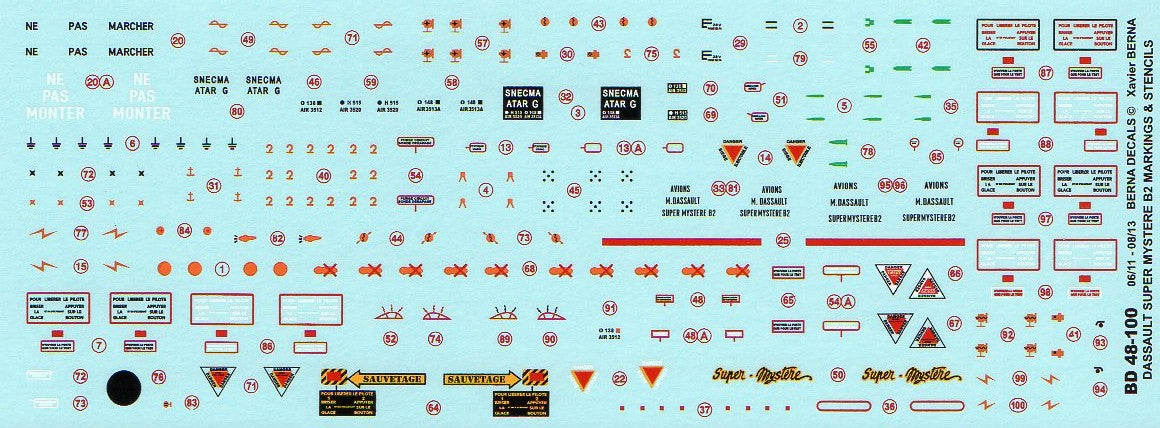 Berna Decals BD48-100 1:48 Dassault Super Mystere B.2 Stencils & markings