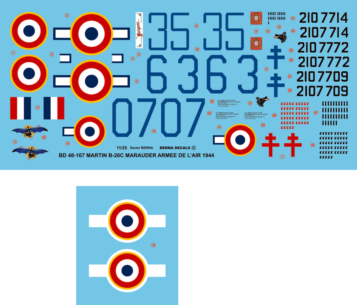 Berna Decals BD481-67 1:48 Martin B-26C-45-MO Marauder in French service