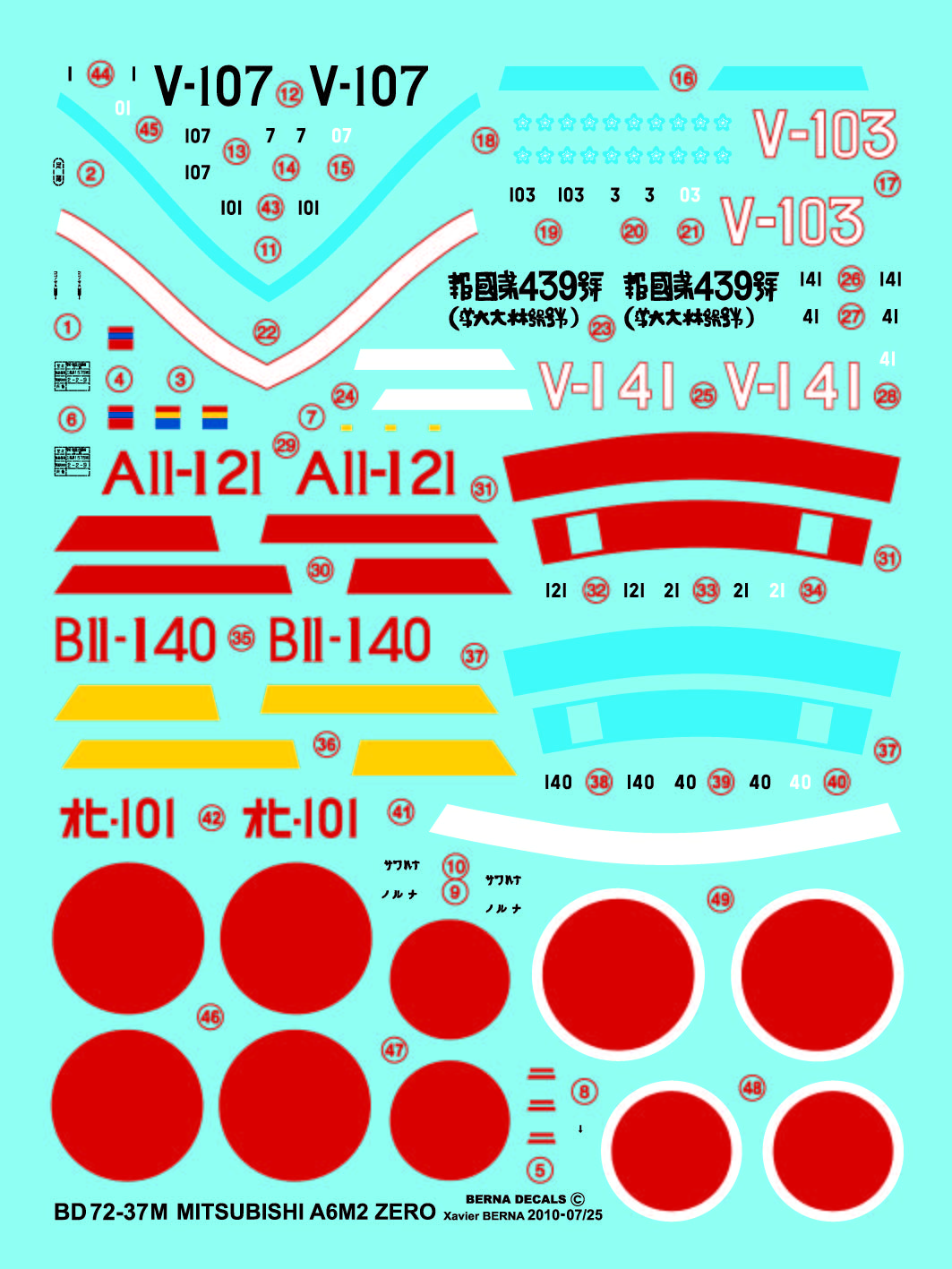 Berna Decals BD72-37M 1:72 Mitsubishi ZERO A6M2 Model 21: Sakai (V-103 & V-107) 1941-42,