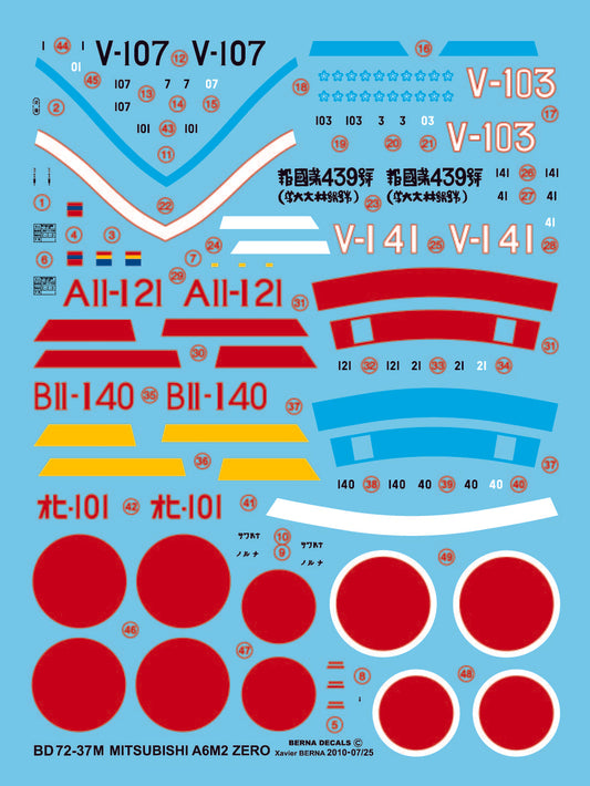 Berna Decals BD72-37M 1:72 Mitsubishi ZERO A6M2 Model 21: Sakai (V-103 & V-107) 1941-42,