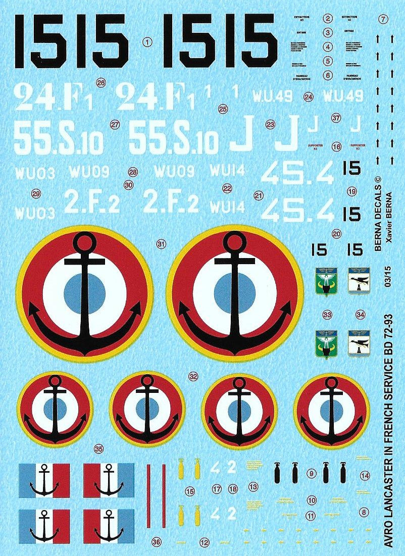 Berna Decals BD72-93 1:72 Avro Lancaster B.I/III & Mk.VII Aeronautique Navale