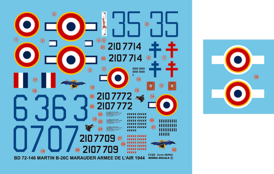 Berna Decals BD72-146 1:72 Martin B-26C-45-MO Marauder in French service
