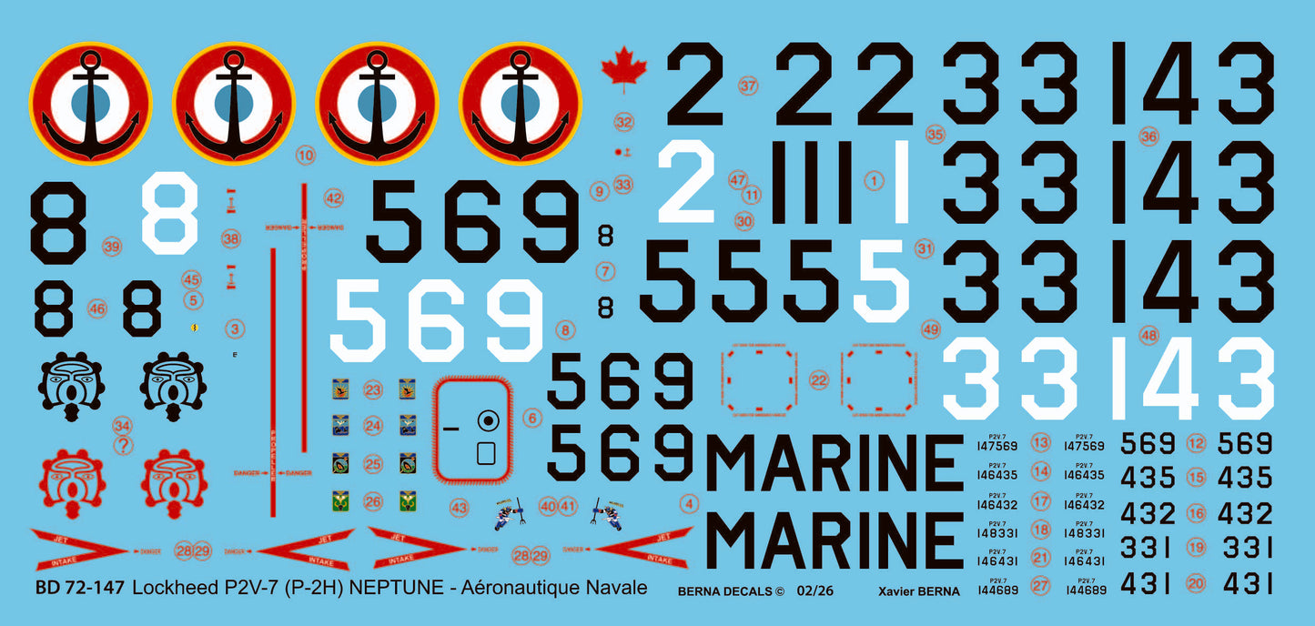 Berna Decals BD72-147 1:72 Lockheed P2V7 Neptune in French service