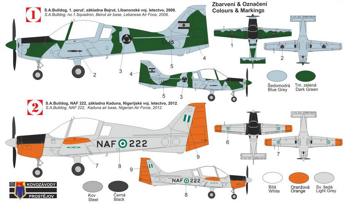 Kovozavody Prostejov BLK0004 1:72 Scottish-Aviation Bulldog 'Lebanon, Nigeria' 1 kit - 2 schemes, bagged, cardboard header