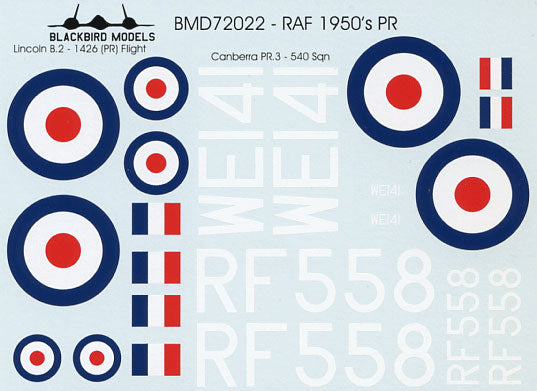 Blackbird Models D72022 1:72 RAF 1950's PR Decals