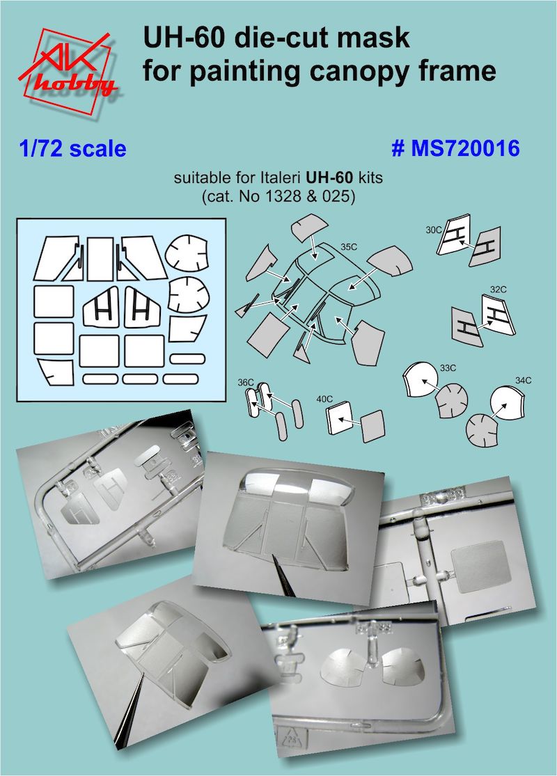 A-Squared MS720016 1:72 Sikorsky UH-60/MH-60 Black Hawk Die-Cut Mask for Painting Canopy Frame