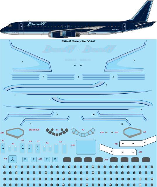 26 Decals BN14402 1:144 Mercury Blue Douglas DC-8-62