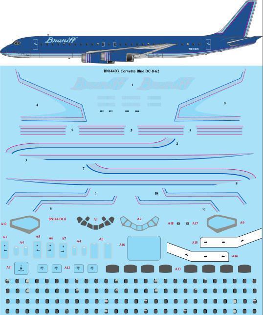 26 Decals BN14403 1:144 Ultra Corvette Blue Douglas DC-8-62