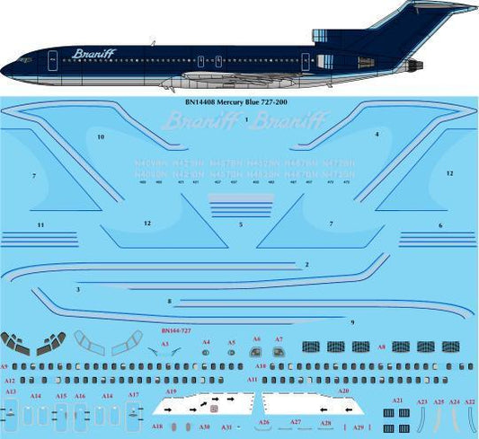 26 Decals BN14408 1:144 Ultra Mercury Blue Boeing 727-200