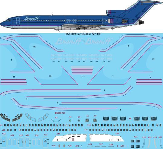 26 Decals BN14409 1:144 Ultra Corvette Blue Boeing 727-200